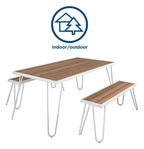 Paulette Outdoor/Indoor 5' Table And Bench Set- Metal Frame Resin Wood Effect Top, view 3