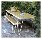 Paulette Outdoor/Indoor 5' Table And Bench Set- Metal Frame Resin Wood Effect Top, view 4