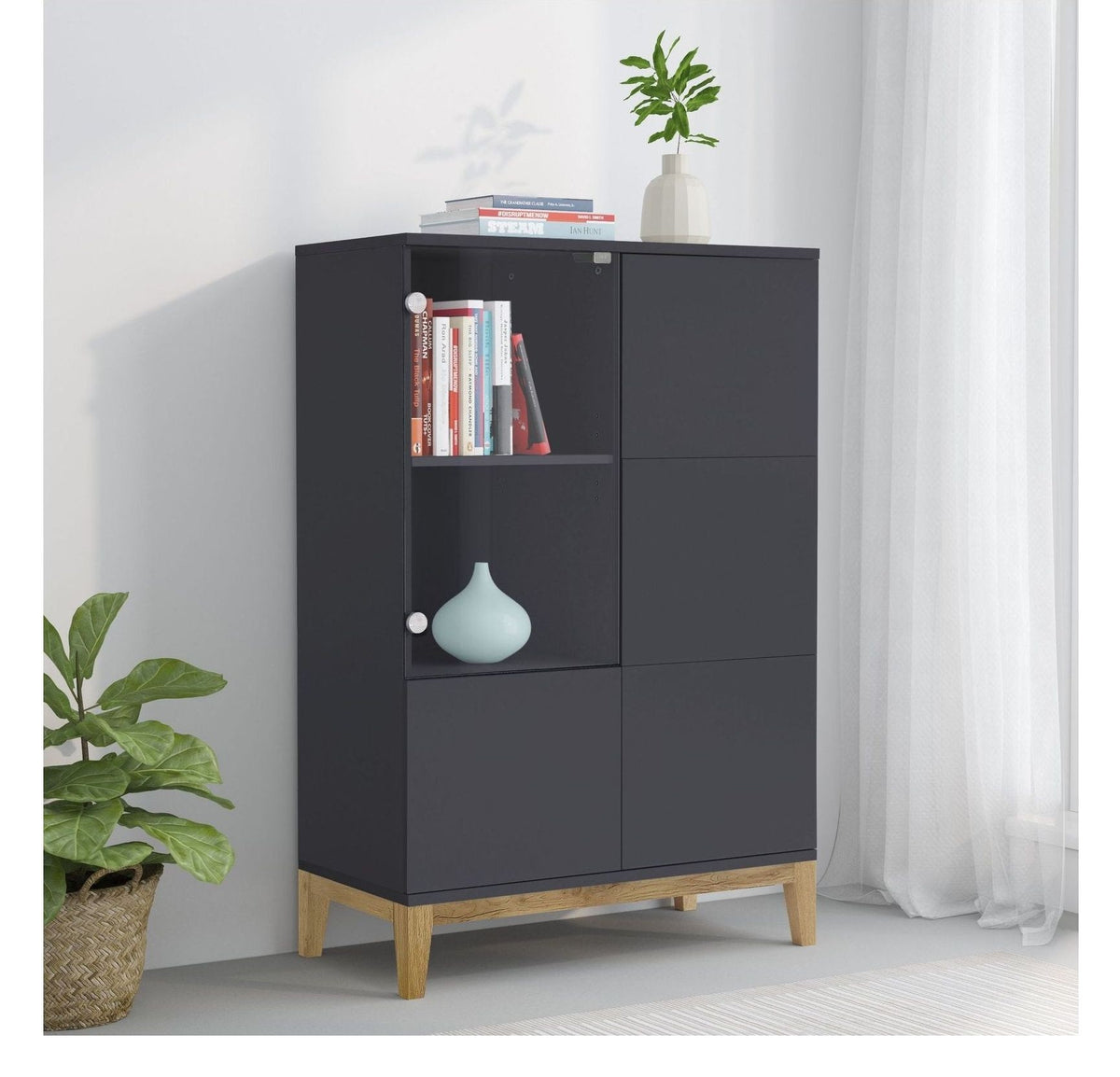 Pelle Highboard 1 Glass Door 2 Wood Door, view 3