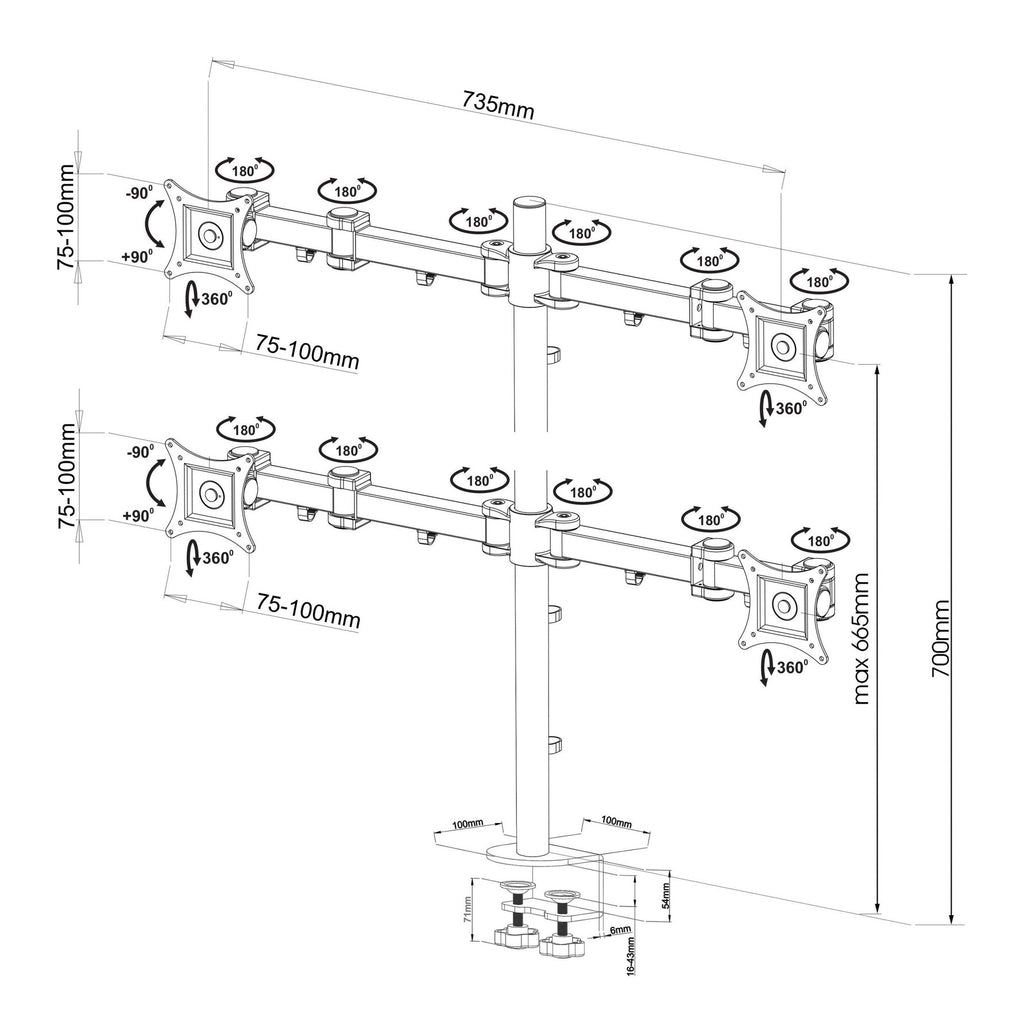 Pole Mounted Quad Monitor Arm, view 3