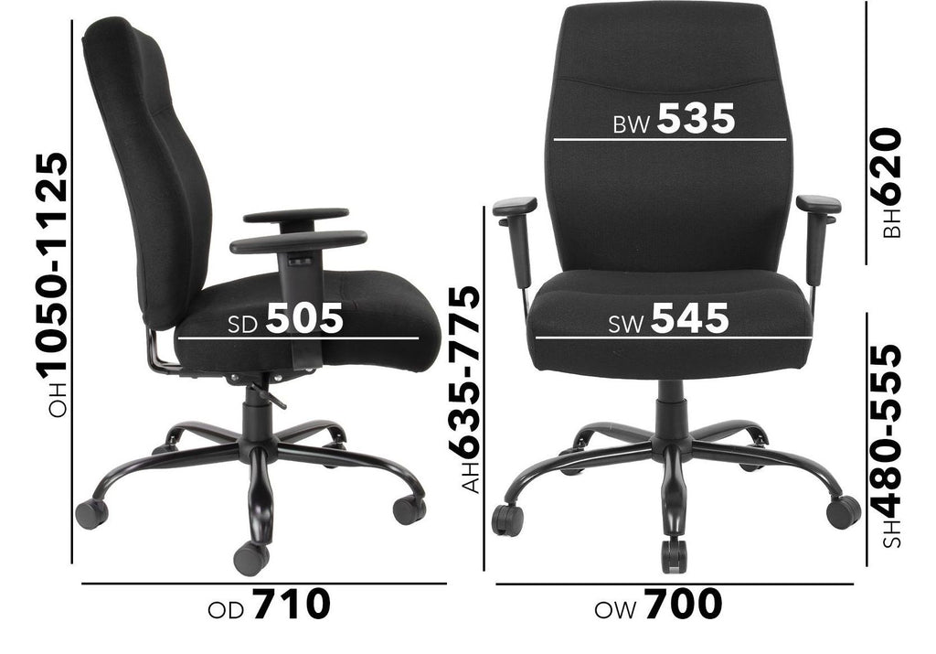 Porter Heavy Duty Fabric Operator Chair dimensions