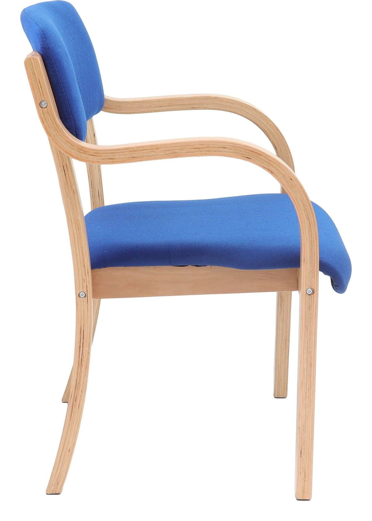 Prague Wooden Frame Visitor Chair in blue, fixed arms from the side