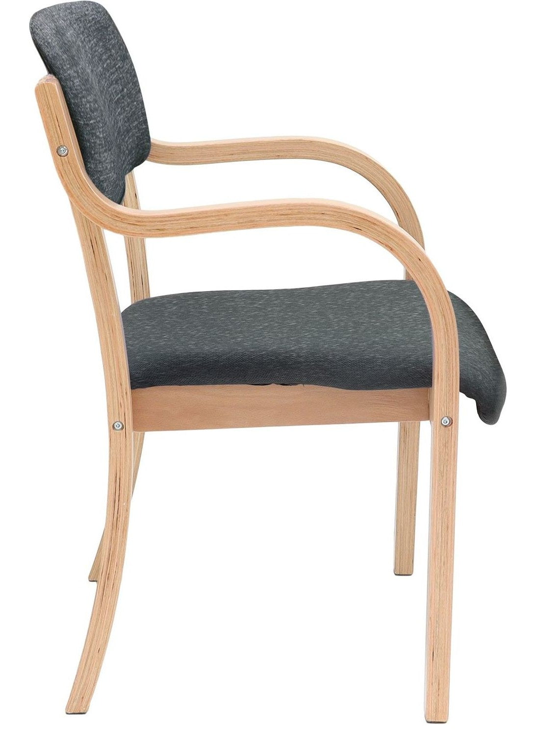 Prague Wooden Frame Visitor Chair in charcoal, fixed arms from the side