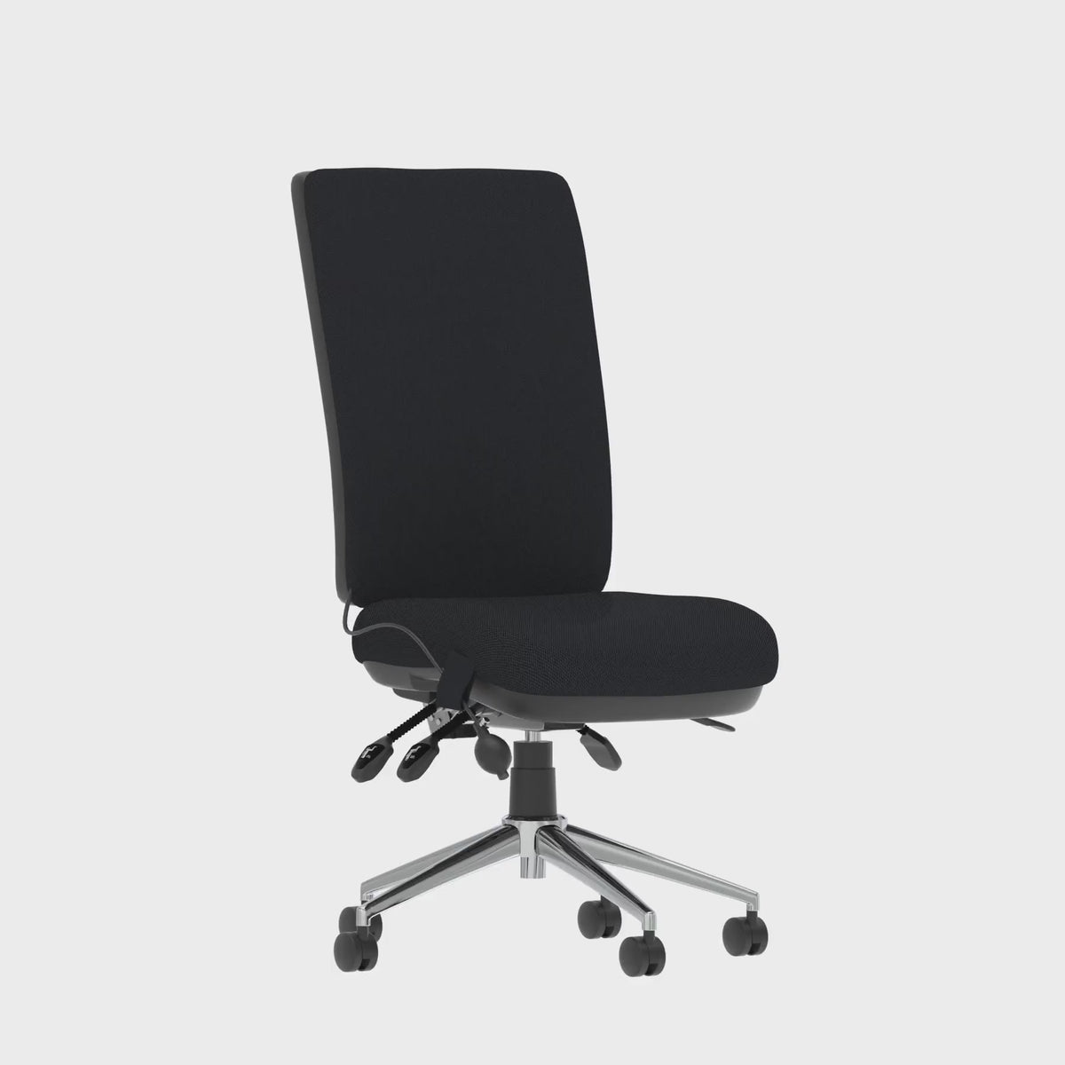Chiro High Back Posture Chair in black fabric, 360 degree spin