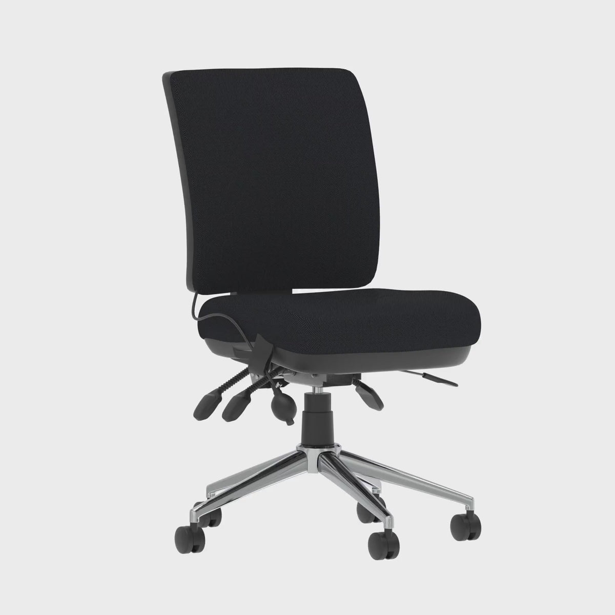 Chiro Medium Back Posture Chair in black fabric, 360 degree spin