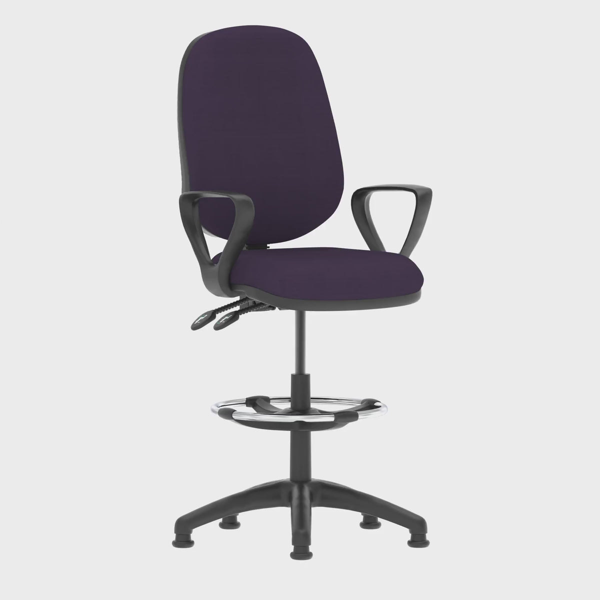 Eclipse Plus II Bespoke Task Operator Chair with Hi Rise Draughtsman Kit in purple, 360 degree spin
