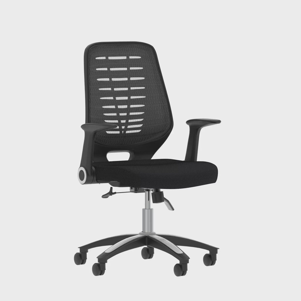 Relay Medium Mesh Back Task Operator Chair in black airmesh, 360 degree spin