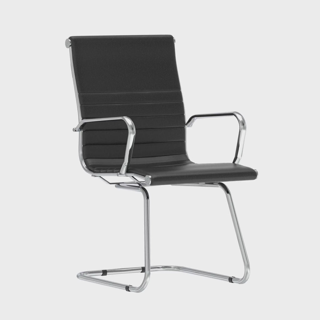 Nola Leather Cantilever Visitor Chair in black leather, 360 degree spin
