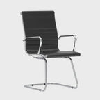 Nola Leather Cantilever Visitor Chair in black leather, 360 degree spin