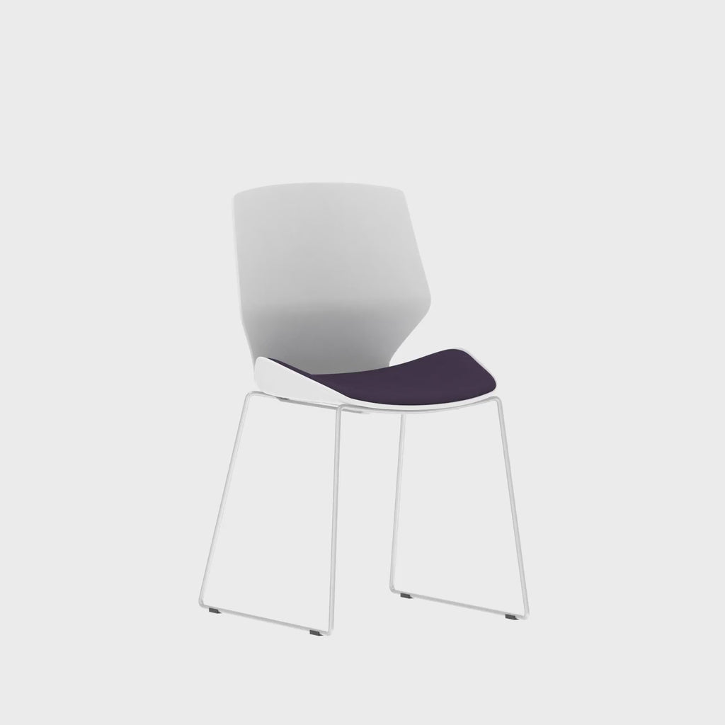 Florence Bespoke Sled Fabric Seat Visitor Chair in purple, 360 degree spin