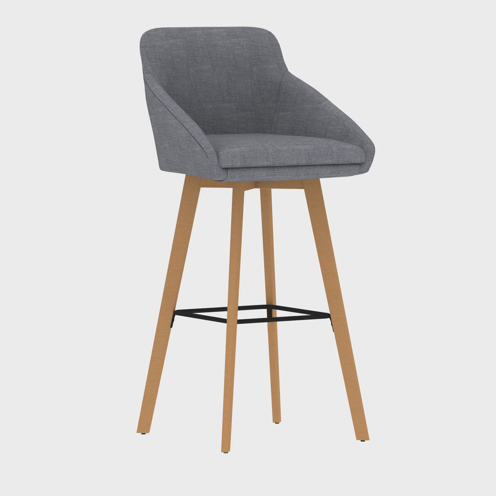 Carmen Fabric Wooden Leg High Stool Chair, 360 degree spin