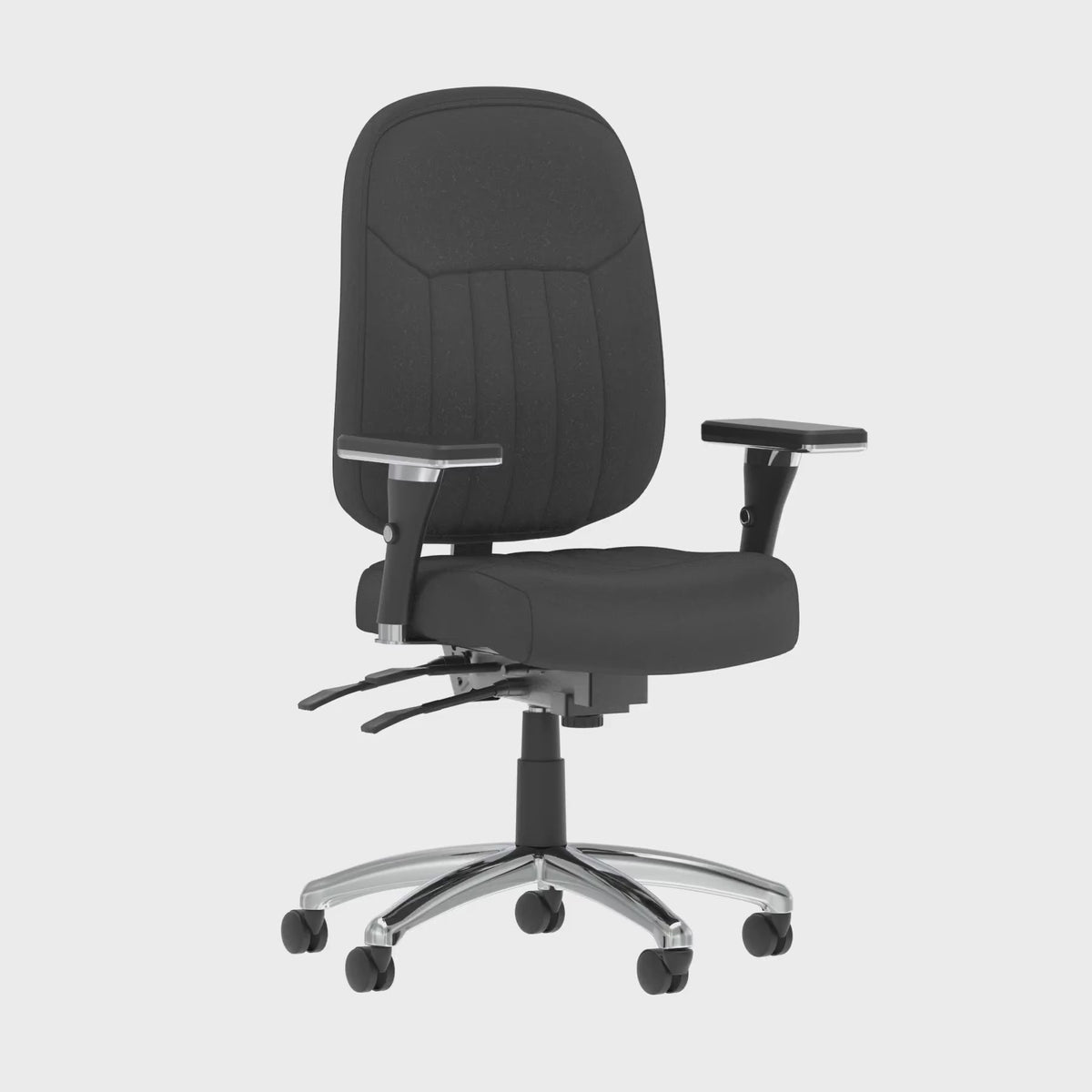 Barcelona Deluxe High Back 24 Stone Heavy Duty Fabric Task Operator Chair in black fabric, 360 degree spin