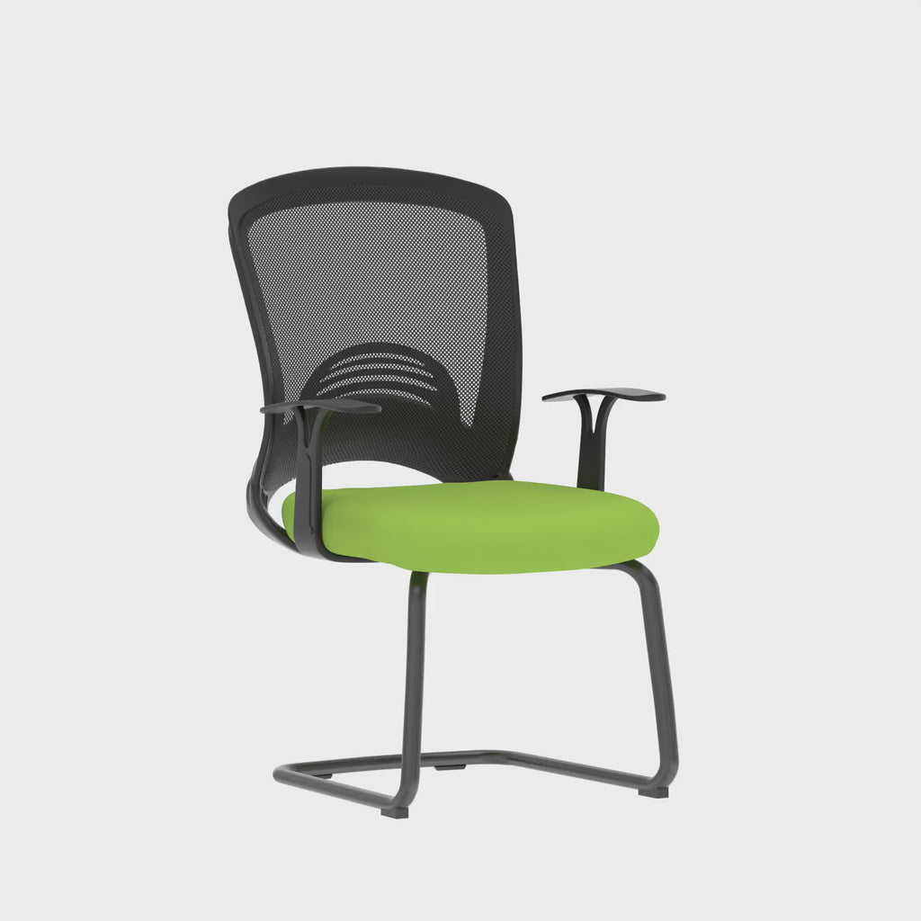 Astro Bespoke Visitor Cantilever Leg Mesh Chair in green, 360 degree spin