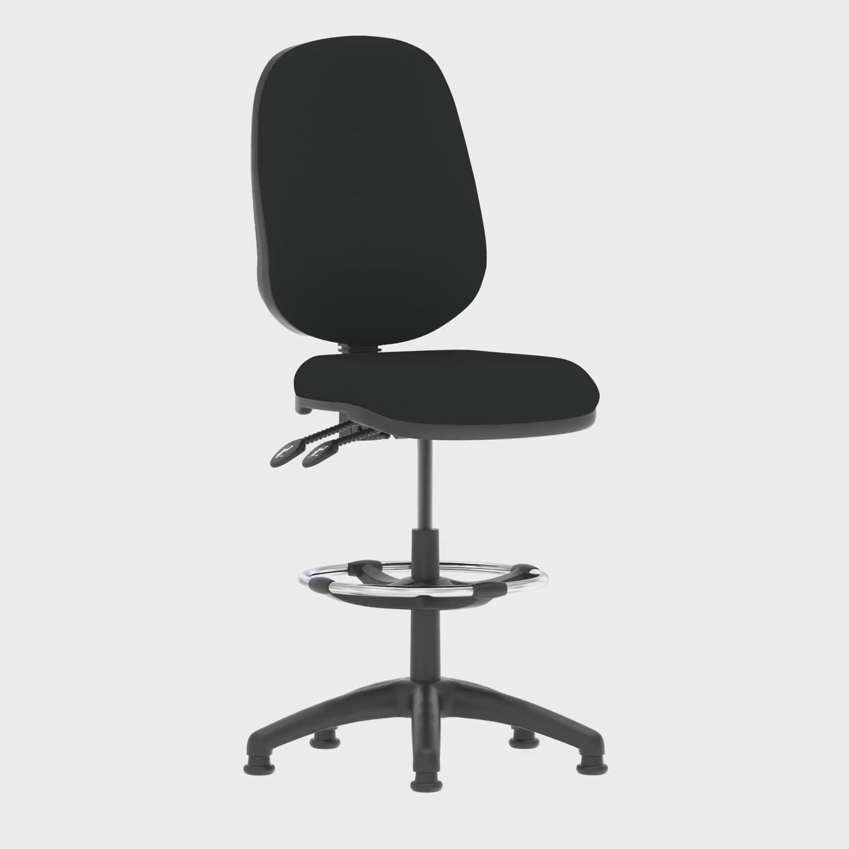Eclipse Plus II Fabric Task Operator Chair with Hi Rise Draughtsman Kit in black fabric, 360 degree spin