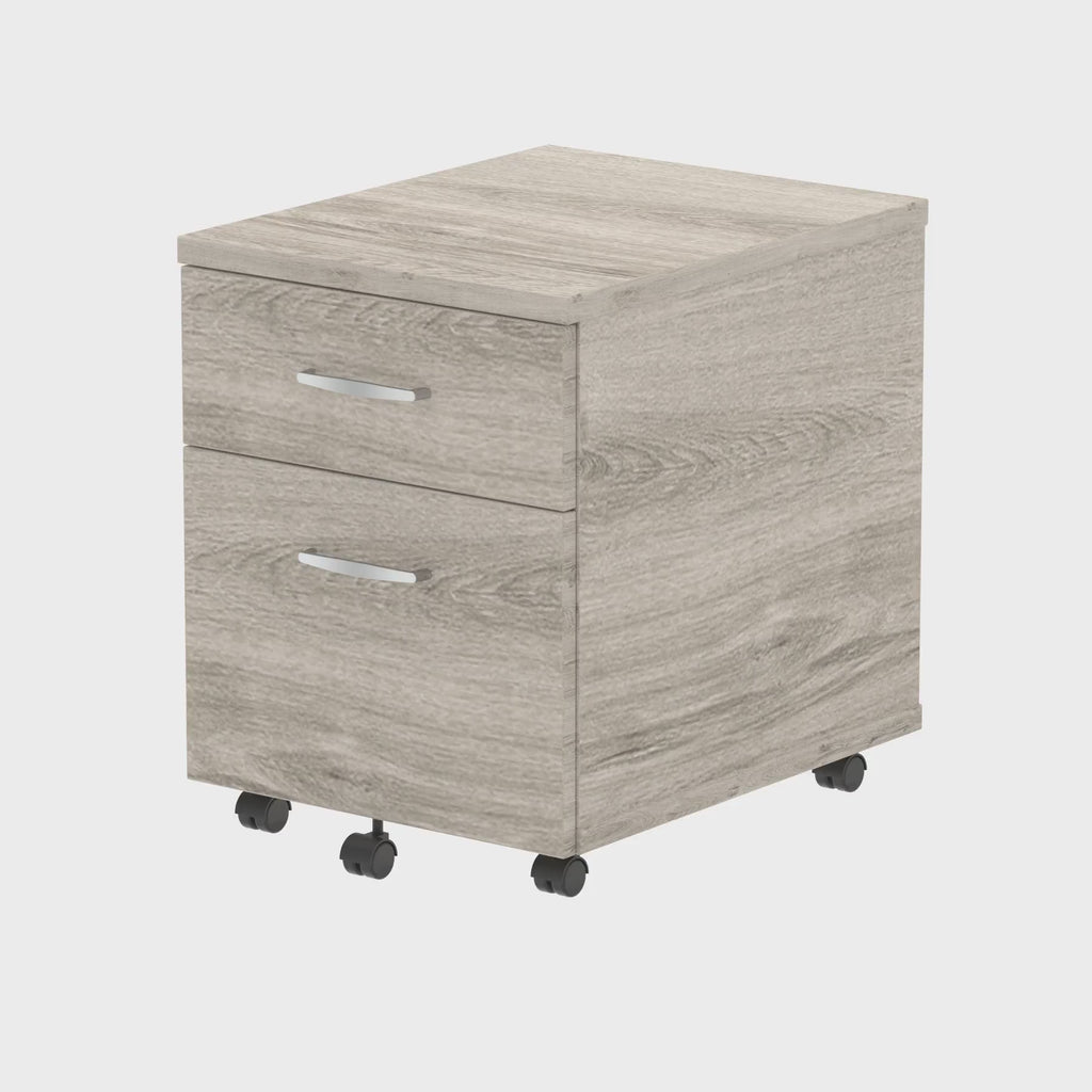 Impulse Mobile Pedestal in grey oak, 360 degree spin