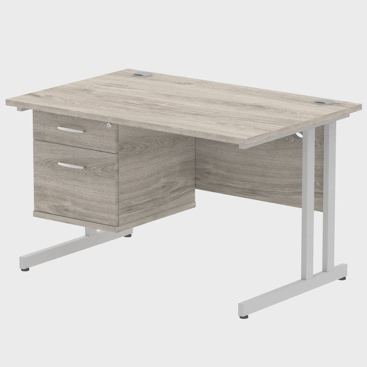 Impulse Straight Desk with Cantilever Legs and Fixed Pedestal, 360 degree spin
