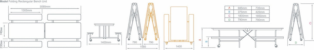 Rectangular Mobile Folding Bench Unit