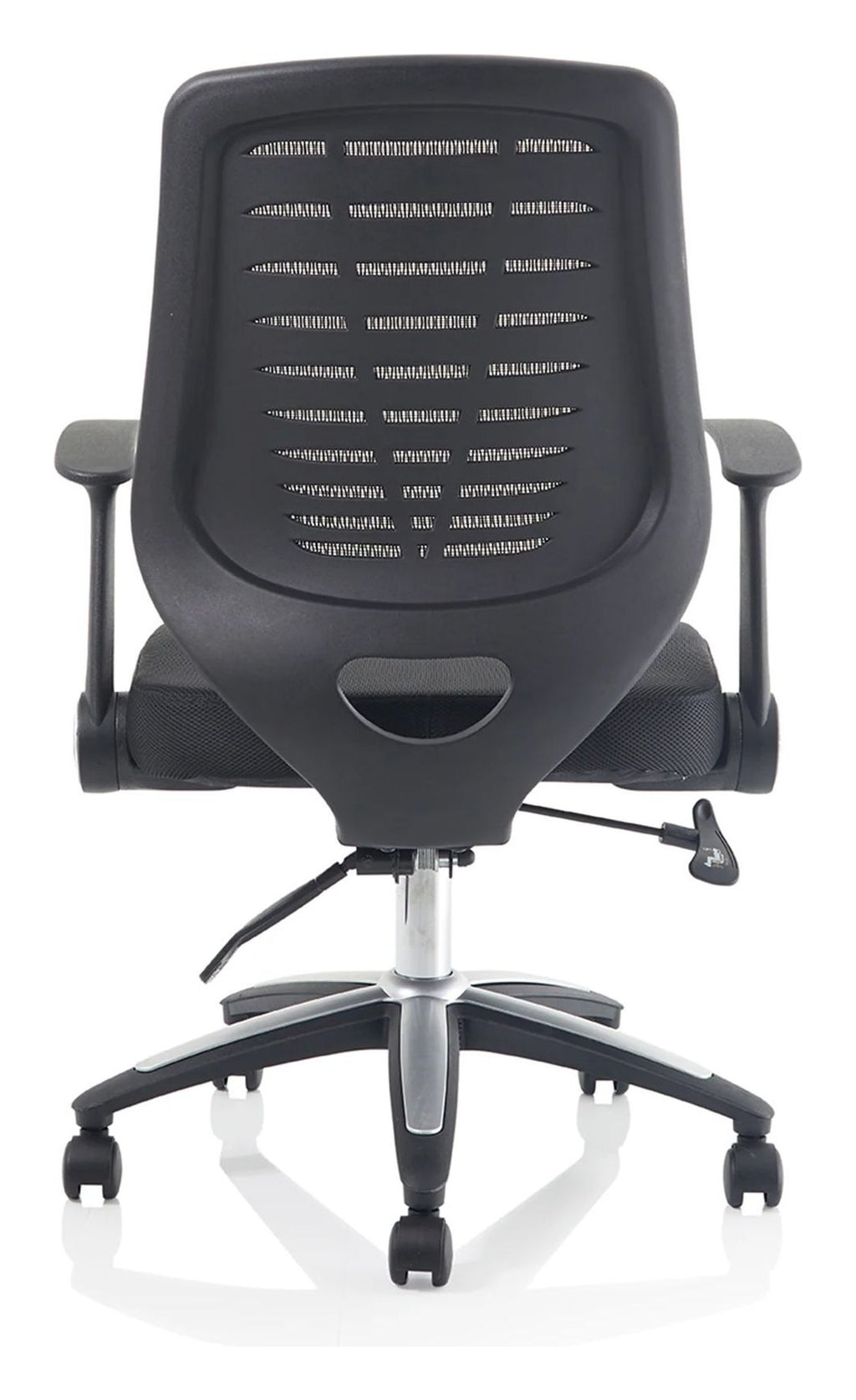Relay Medium Mesh Back Task Operator Chair, black airmesh, black, folding arms, another view 5