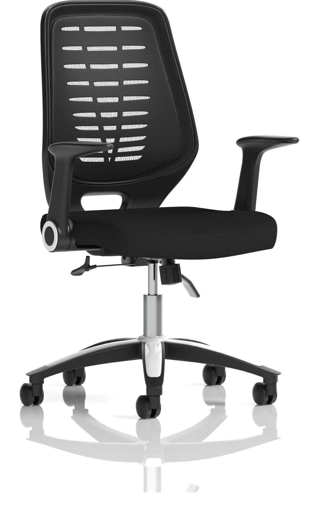 Relay Medium Mesh Back Task Operator Chair, black airmesh, black, folding arms