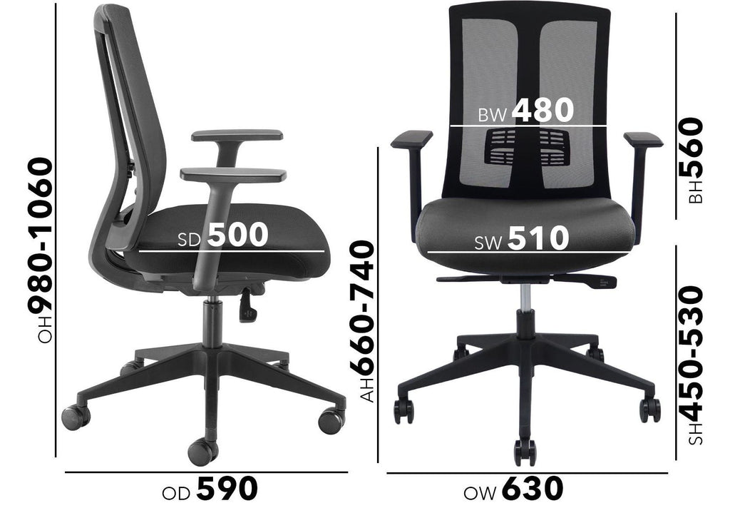 Ronan Mesh Operator Chair dimensions
