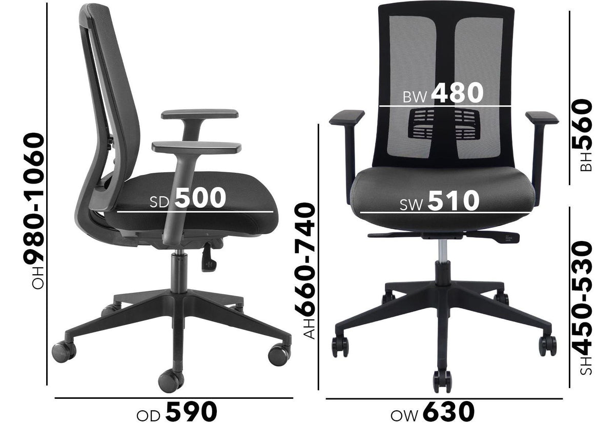 Ronan Mesh Operator Chair dimensions