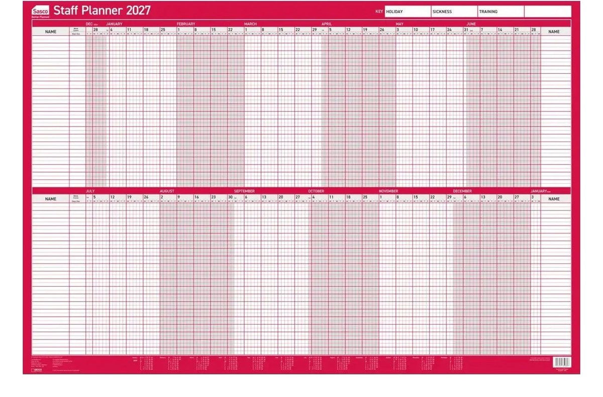 Sasco 2027 Staff Year Wall Planner