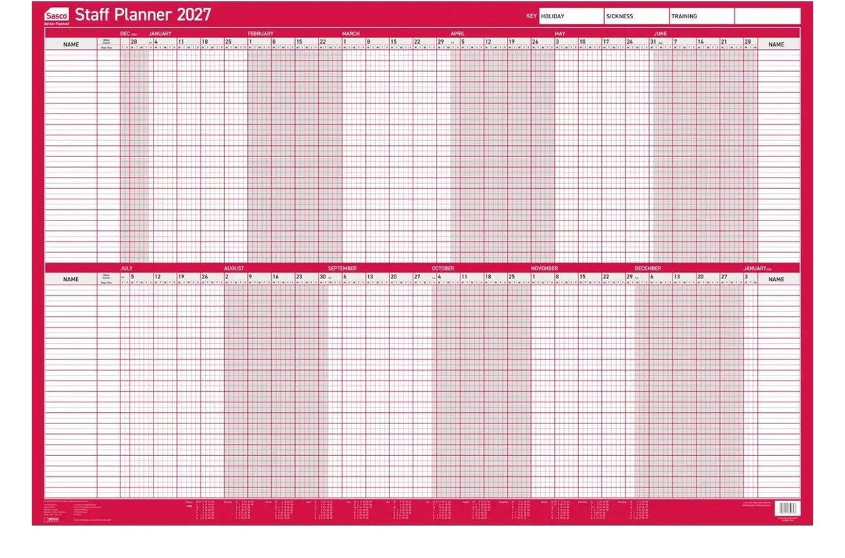 Sasco 2027 Staff Year Wall Planner, view 2