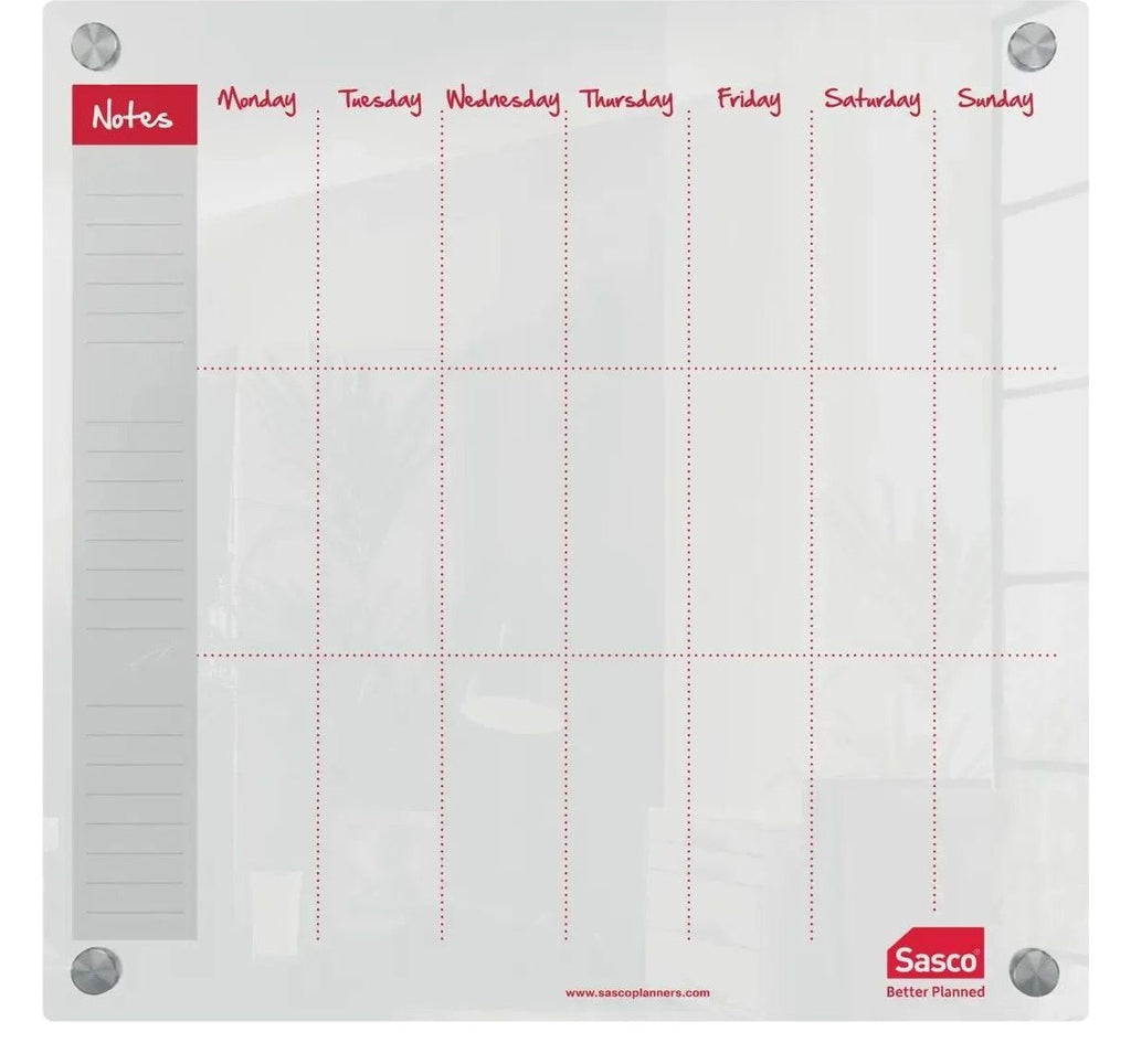 Sasco Semi Opaque Acrylic Mini Whiteboard Weekly Planner Mounted 450 x 450mm