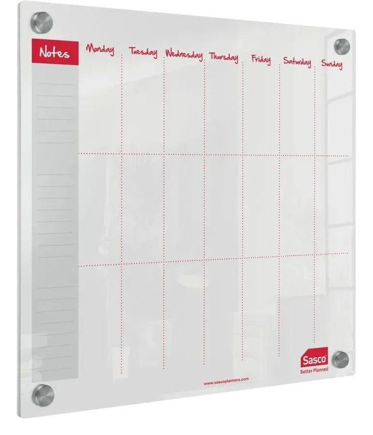 Sasco Semi Opaque Acrylic Mini Whiteboard Weekly Planner Mounted 450 x 450mm, view 2
