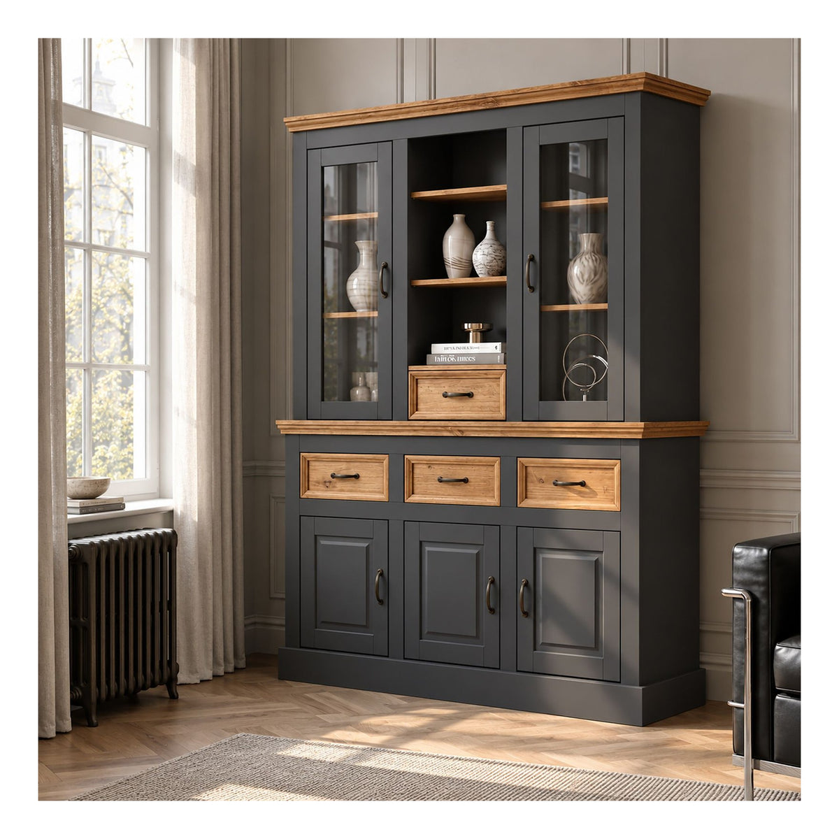 Selma Buffet 3 Door 3 Drawer 2 Glass Door 1 Drawer, view 5