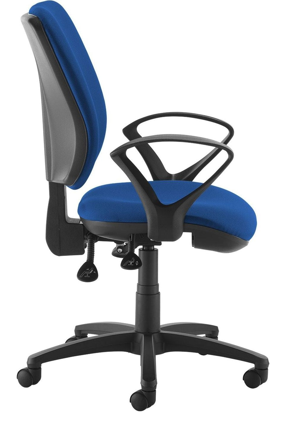 Senza Fabric Operator Chair in blue, fixed arms from the side
