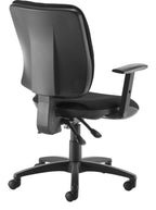 Senza Fabric Operator Chair in black, adjustable arms from the back