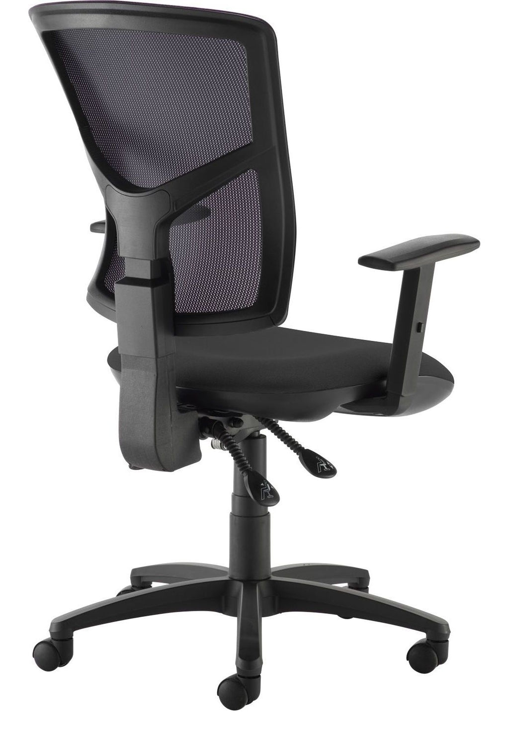 Senza Mesh Operator Chair in black, height adjustable arms from the back