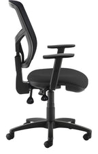 Senza Mesh Operator Chair in black, height adjustable arms from the side
