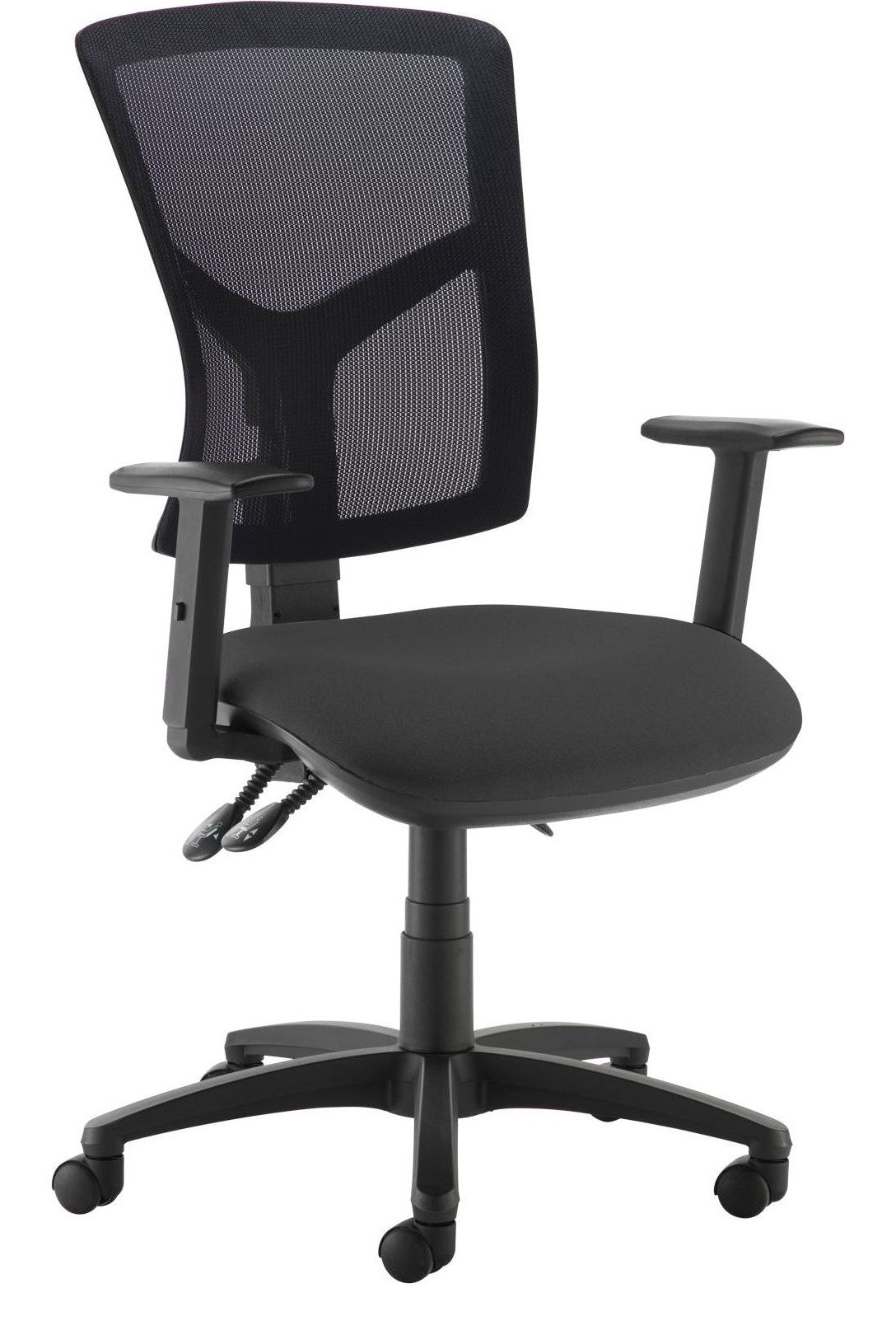 Senza Mesh Operator Chair in black, height adjustable arms