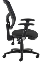 Senza Mesh Operator Chair in black, folding arms from the side