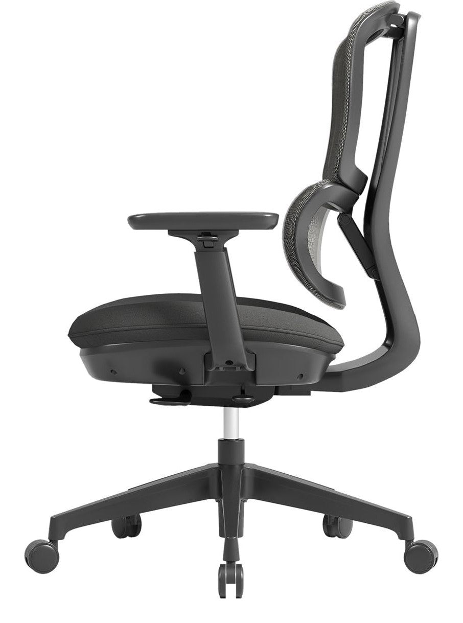 Shelby Ergonomic Mesh Chair in black, without headrest from the side