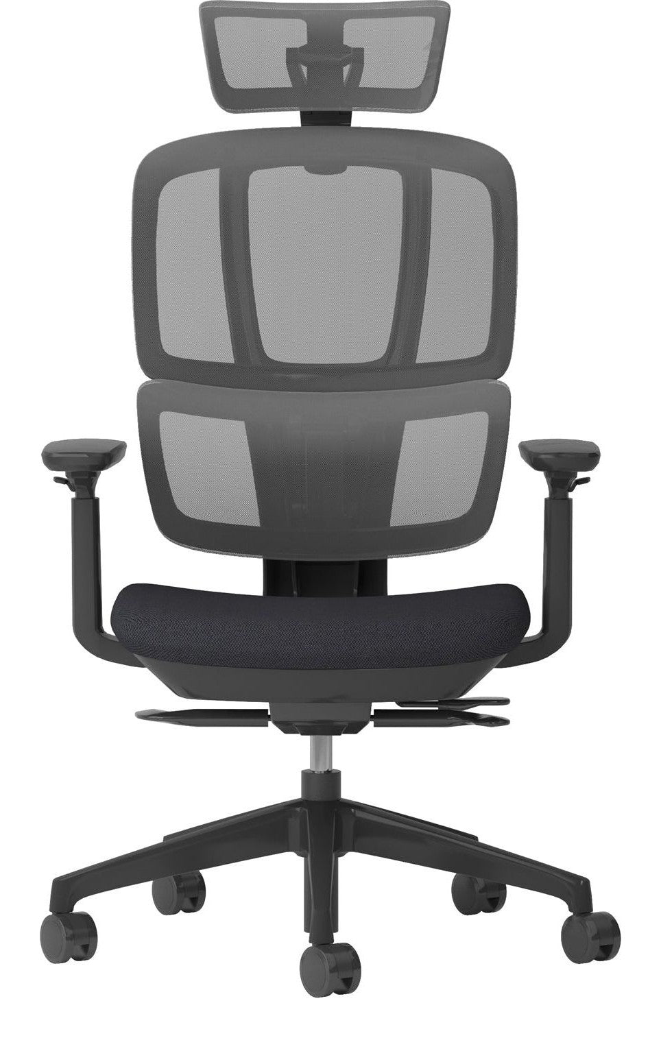 Shelby Ergonomic Mesh Chair in black, with headrest from the front