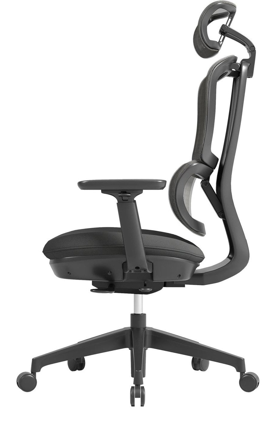 Shelby Ergonomic Mesh Chair in black, with headrest from the side