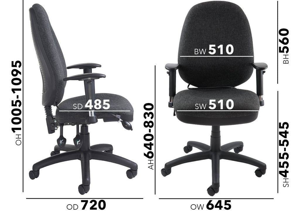Sofia Fabric Operator Chair dimensions