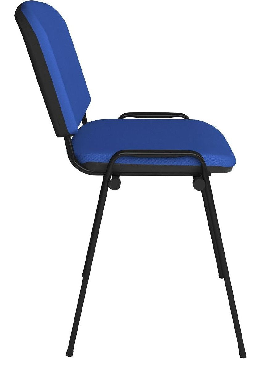 Taurus Stacking Visitor Chair in black frame, blue fabric, no arms from the side