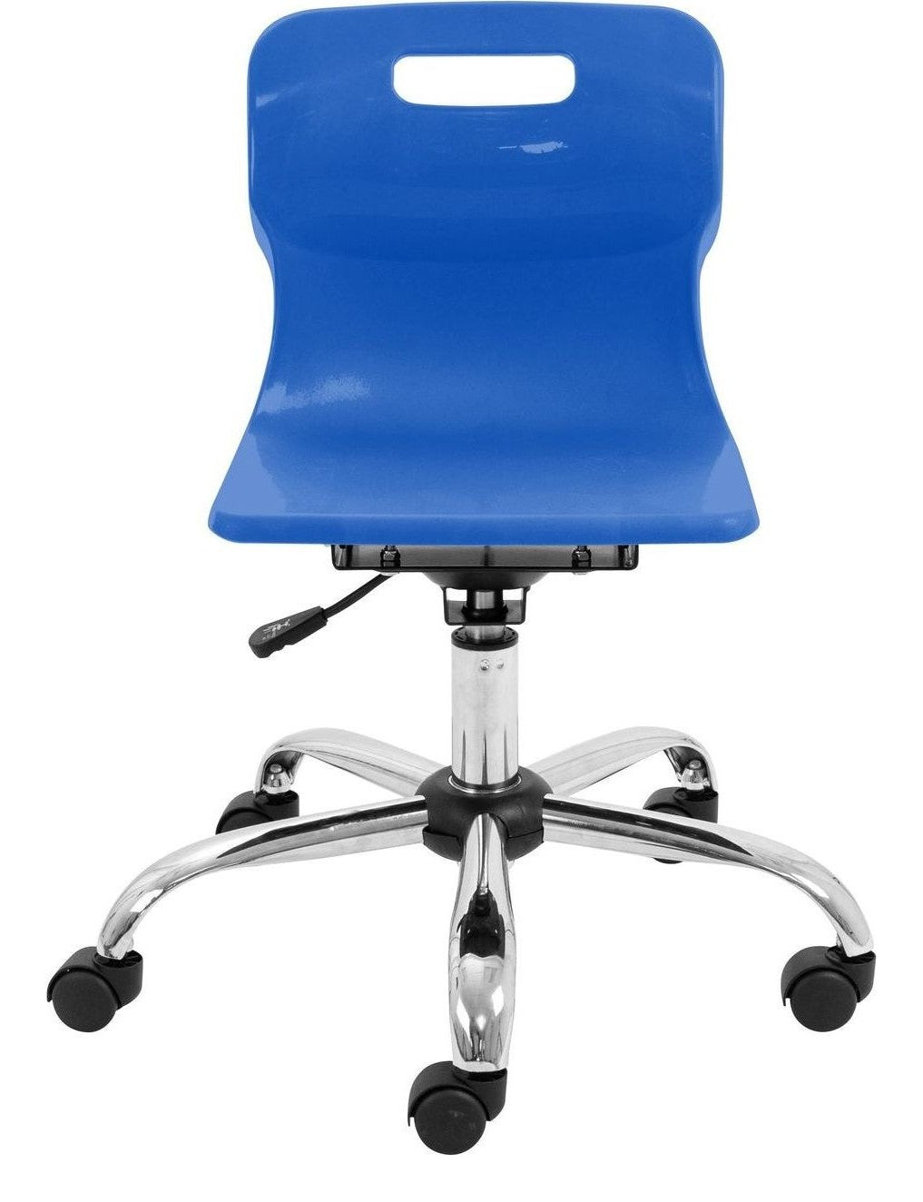 Titan Swivel Junior Chair with Chrome Base and Castors in blue from the front