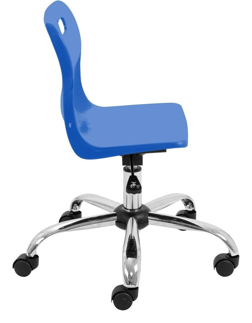 Titan Swivel Junior Chair with Chrome Base and Castors in blue from the side