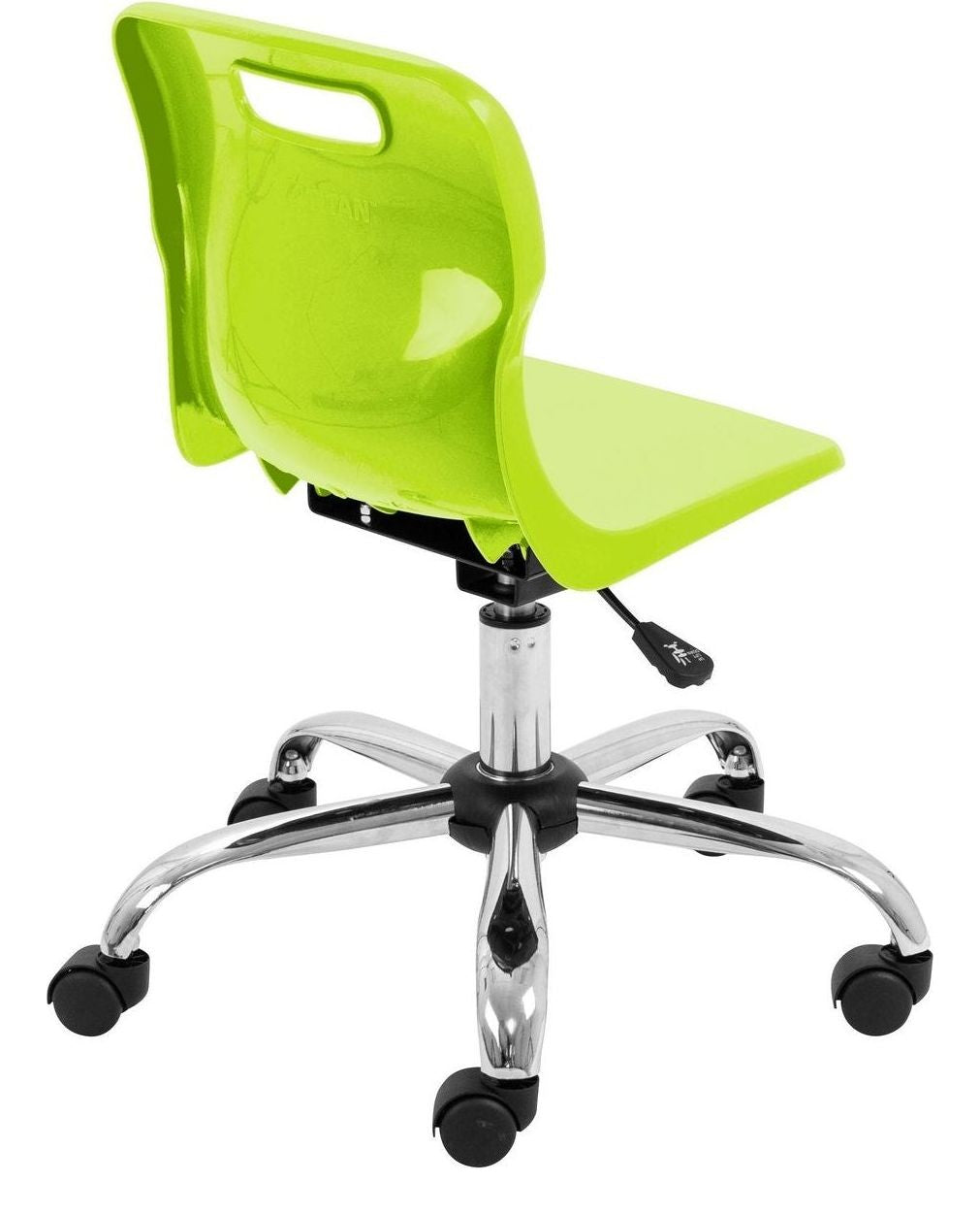 Titan Swivel Junior Chair with Chrome Base and Castors in lime from the back at an angle