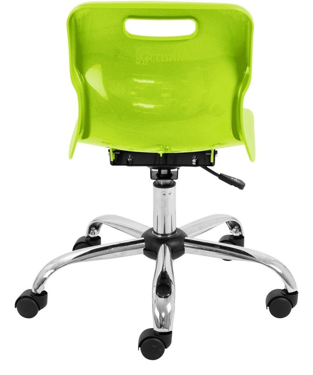Titan Swivel Junior Chair with Chrome Base and Castors in lime from the back