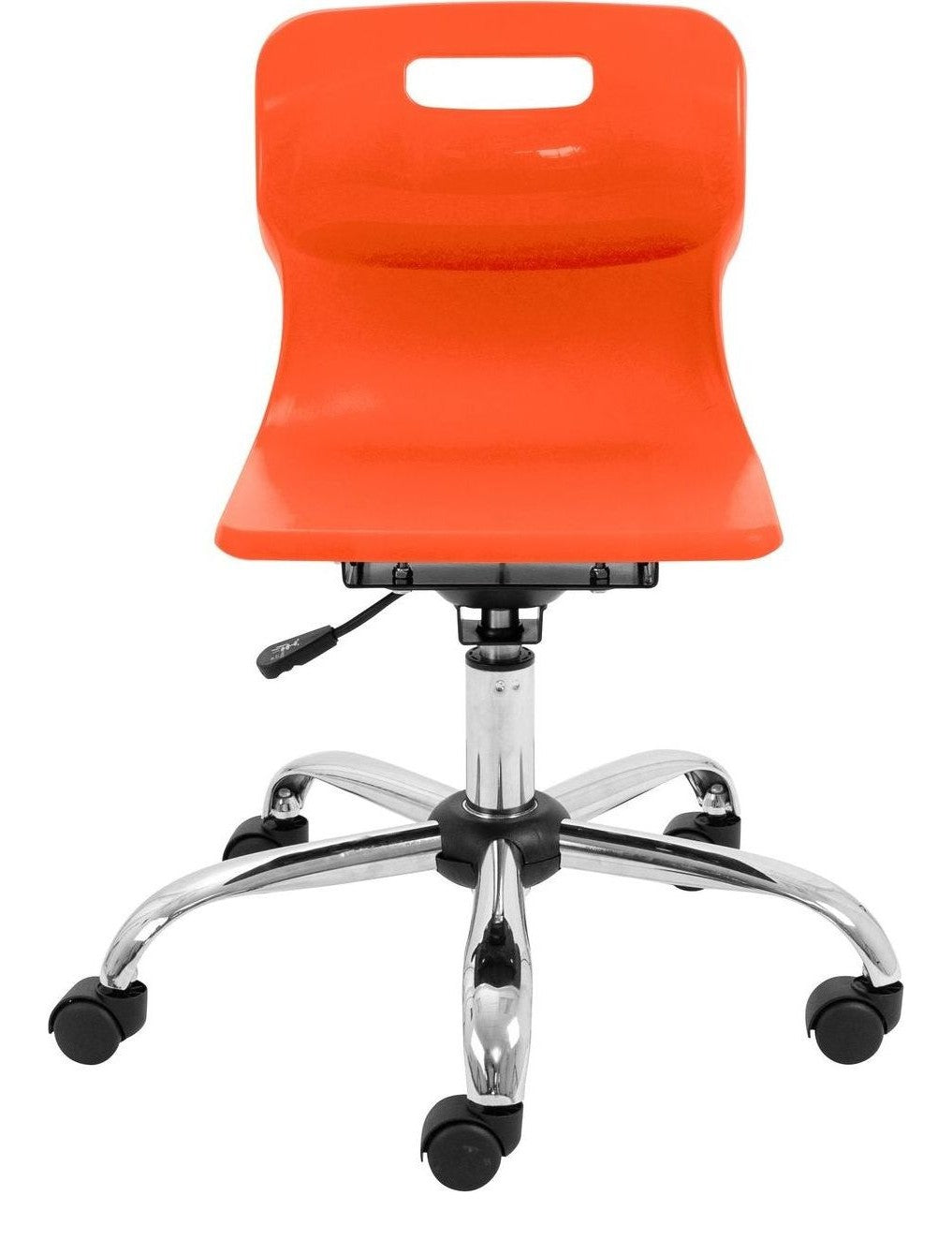Titan Swivel Junior Chair with Chrome Base and Castors in orange from the front