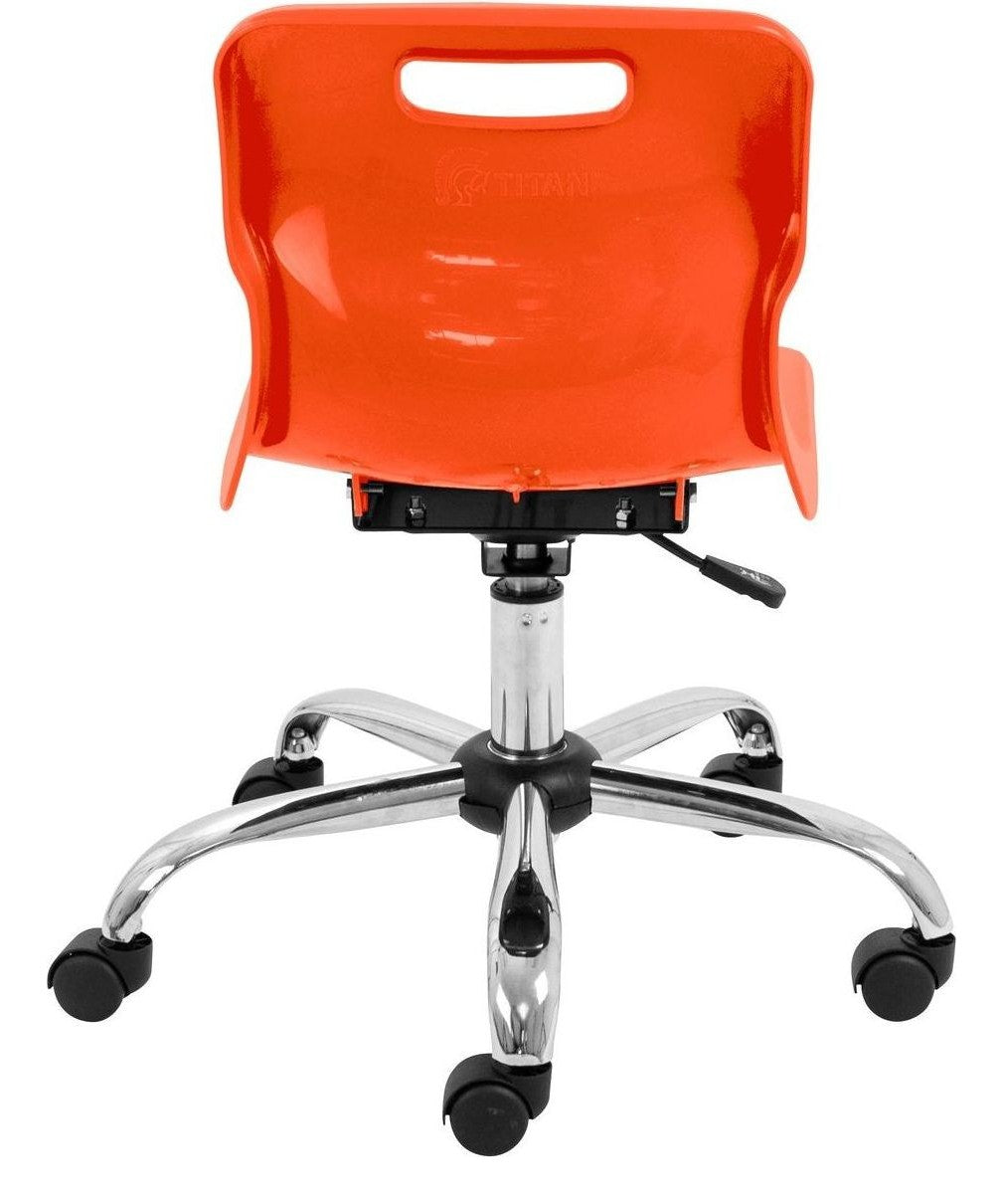 Titan Swivel Junior Chair with Chrome Base and Castors in orange from the back