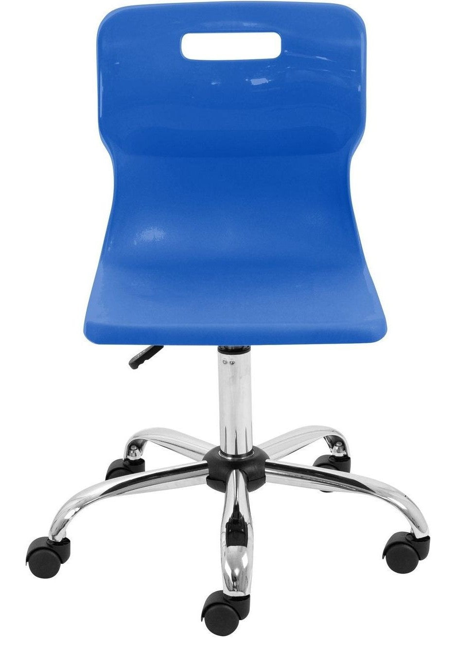 Titan Swivel Senior Chair with Chrome Base and Castors in black from the front
