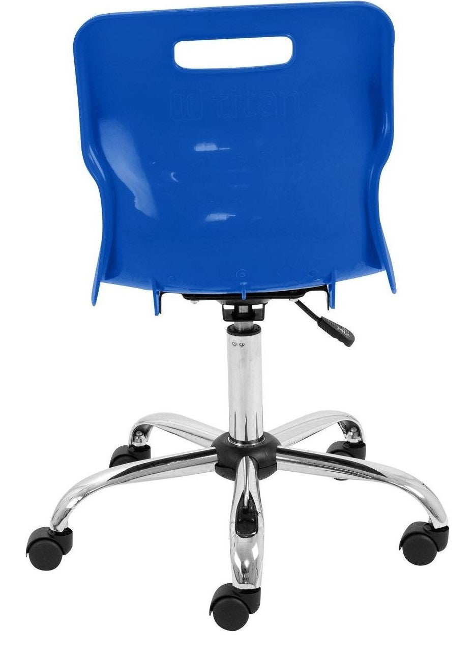 Titan Swivel Senior Chair with Chrome Base and Castors in black from the back