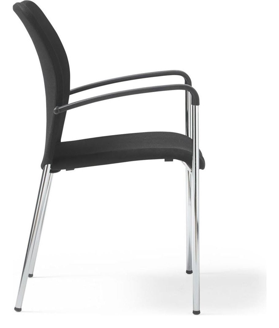 Tori Fabric Stacking Chair in black from the side